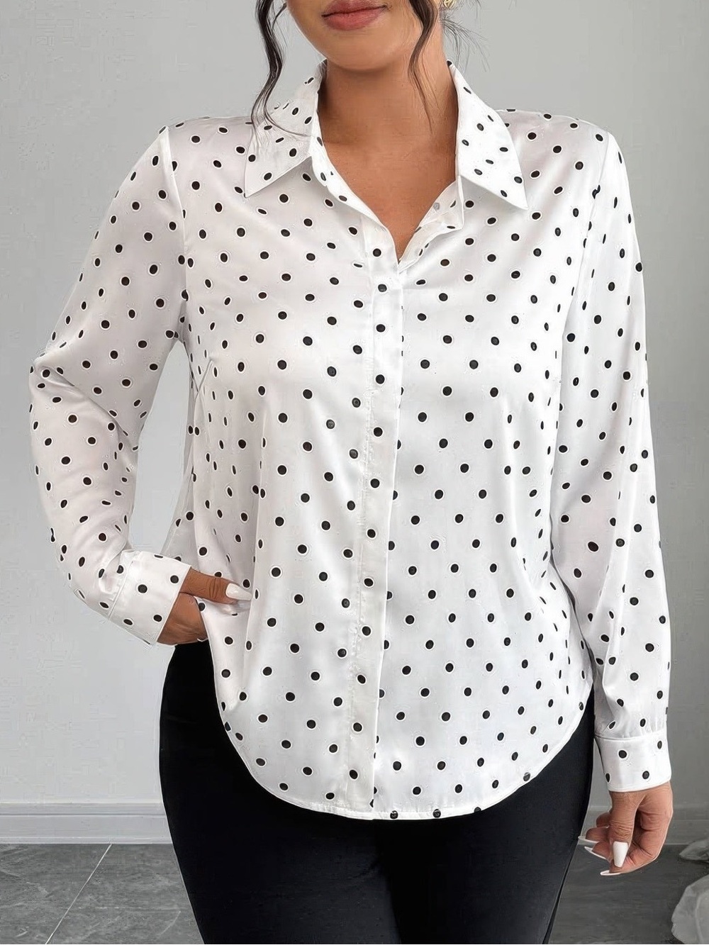 Polka Dot Button Up Long Sleeve Shirt